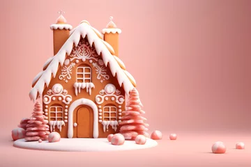 Fotobehang Christmas gingerbread house. Mockup. © Aspirinka