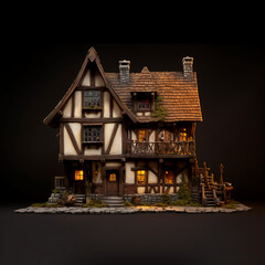 Witch's House inspired by horror medieval and fantasy games on black background