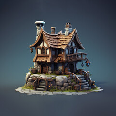 3D Witch House on isolated BG . Mystery and fantasy game