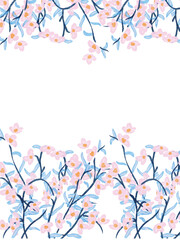 Watercolor Blossom frame with Sakura flower. Japanese sakura flowers on white background. Watercolour cherry card. Cherry blossom flower. Vector illustration 