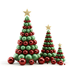 Green and red decoration ball,  beautiful christmas tree isolated on white background.