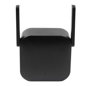 Black Wi-Fi range extender isolated on white