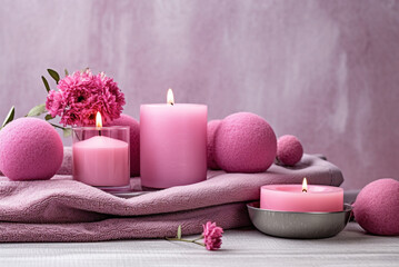 Obraz na płótnie Canvas Pink lavender spa bath bomb closeup. Generative ai