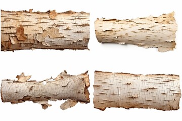 set of birch bark isolated on white background. - obrazy, fototapety, plakaty