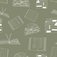 Books seamless pattern. Doodle vector background. Perfect for library, education, books shop.