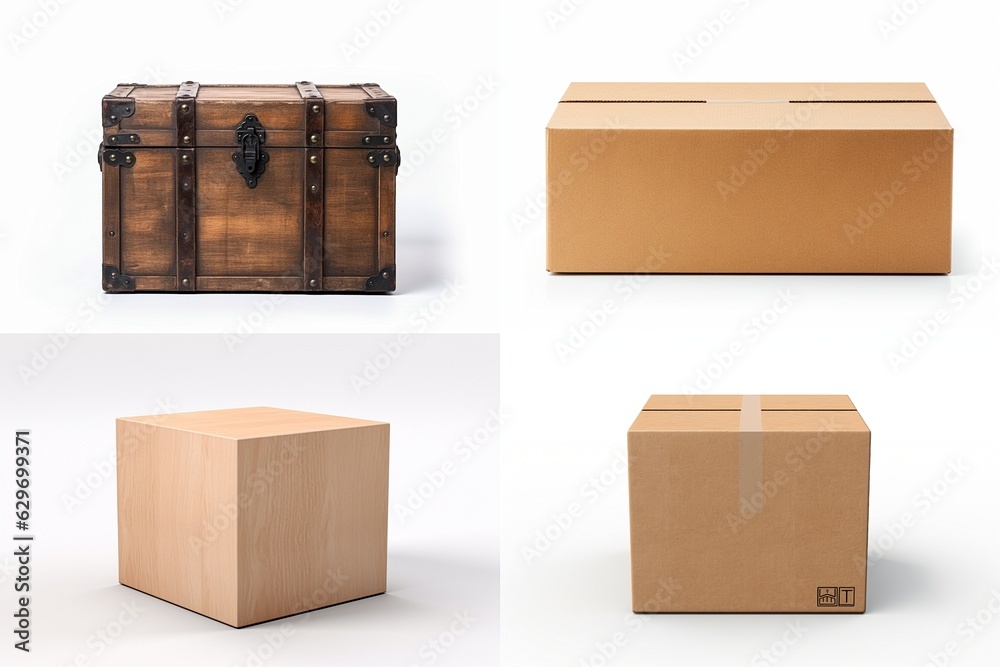 Poster set of boxes isolated on white background.