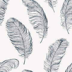 Ostrich feathers seamless pattern. Vector illustration