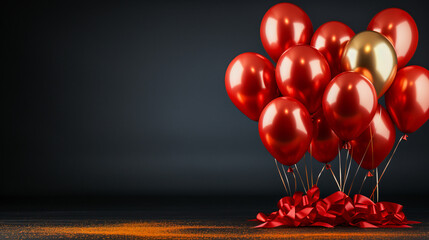 bunch of  round red ballons  against dark background 