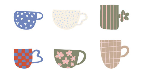 Tea coffee vintage cup. Modern mug decorated with design elements