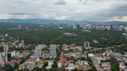Sky high view: a drone's gaze over Chapultepec forest, Mexico City
