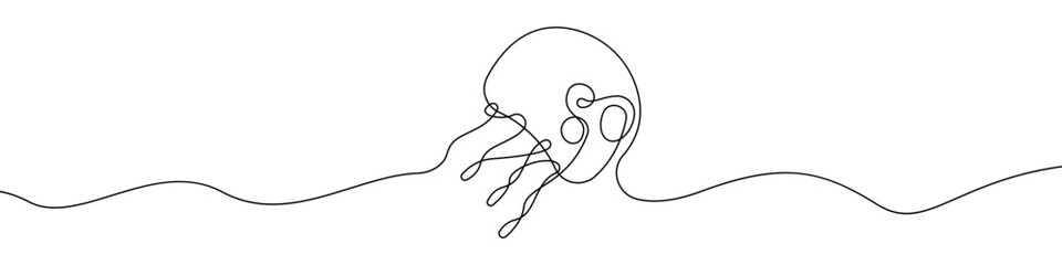 Jellyfish icon line continuous drawing vector. One line Jellyfish icon vector background. Jellyfish tentacles icon. Continuous outline of a Sea jellyfish icon.