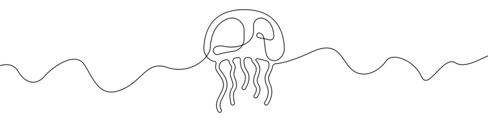 Jellyfish icon line continuous drawing vector. One line Jellyfish icon vector background. Jellyfish tentacles icon. Continuous outline of a Sea jellyfish icon.
