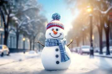 Unusual Snowman in an Unusual Place Illustration Cartoon, Graphic Generative AI KI Wallpaper Background Digital Art Cover Journal