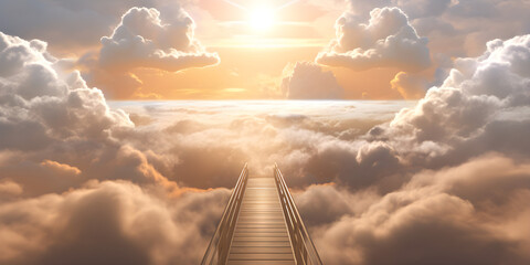 Sunset sky heaven with clouds and bridge - obrazy, fototapety, plakaty