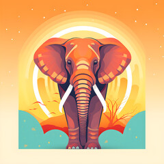 Painting of elephant on sunset, Africa, Generative AI