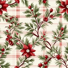 Fototapeten Floral seamless plaid, tartan, check pattern with flowers, tileable country style print for wallpaper, wrapping paper, scrapbook, fabric and product design © Anneleven