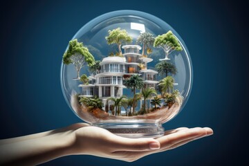 The concept of a residential structure in the palm of your hand, with the notion of it being a business home.