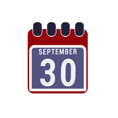 Calendar displaying day 30 (thirtieth) of the September - Day 30 of the month. illustration