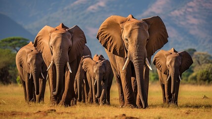 Fototapeta na wymiar Elephants in the savana walking