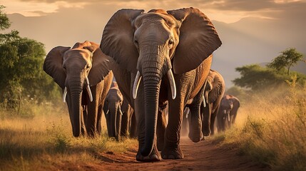 Fototapeta na wymiar Elephants in the savana walking