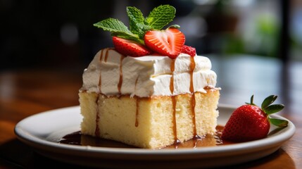 Close up of a Tres Leches cake in a bakery - food photography