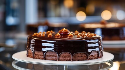 Close up of a Sachertorte cake in a bakery - food photography