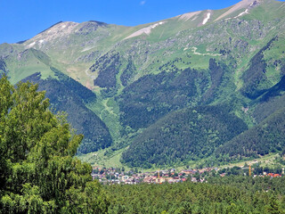 A city in the mountains, huge green mountains and an amazing forest. Arkhyz, Karachay-Cherkessia,...
