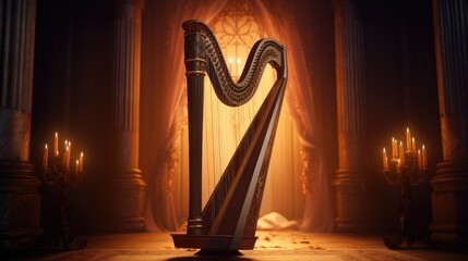 harp on cinematic brown background