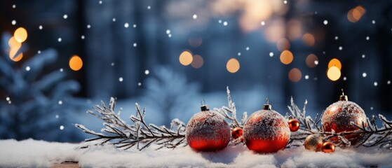 Blurred winter background with Christmas decorations. Generative AI