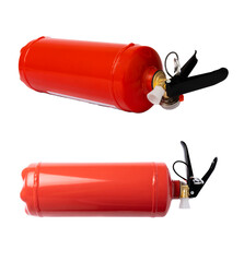 Fire extinguisher isolated on white background. Fire protection, home fire extinguisher. home security concept. Place for text. Copy space.banner. Design. Collage