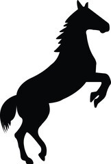 Fototapeta na wymiar silhouette of horses icon. Isolated vector black silhouette of galloping, jumping running, trotting, rearing horse on white background. Side view.