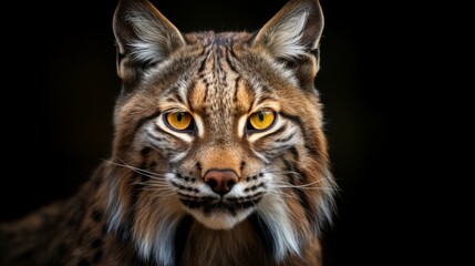 Obraz premium Portrait of an adult Iberian lynx close up. Iberian lynx Rare animal Ai generated