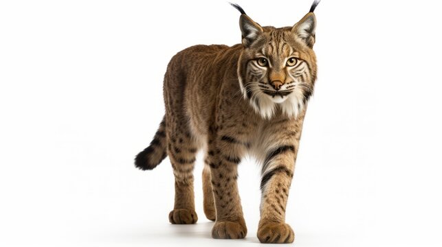 Adult Iberian lynx isolated on white background. Iberian lynx rare animal. Ai generated