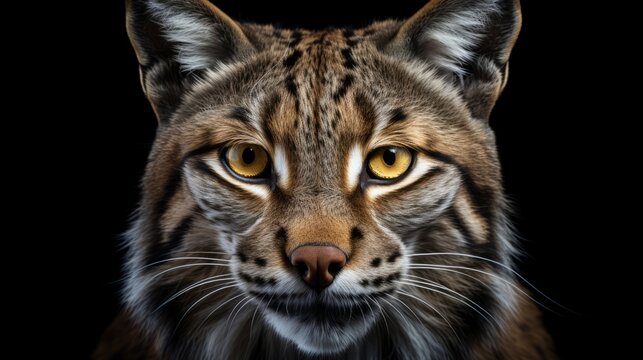 Adult Iberian lynx Portrait close up. Iberian lynx Rare animal Ai generated