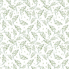 Floral seamless pattern of wild oats isolated on white background. Watercolor ornate for postcard, poster, scrapbooking, invitations, background, prints, fabric, textile, wrapping.