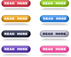 Set of modern read more buttons with shadows for web site interface.