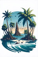 Magic island in the ocean. AI generated illustration