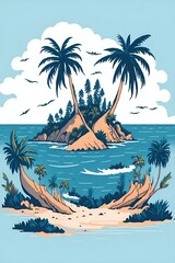 Magic island in the ocean. AI generated illustration