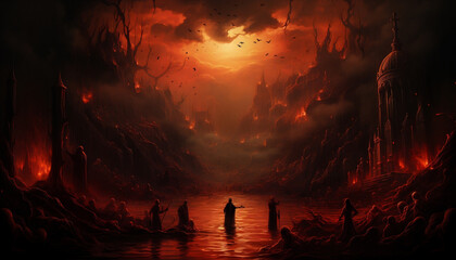 Obraz premium Sinister Illustration of Lost Souls in the Depths of Hell