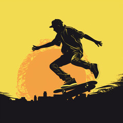 Fototapeta na wymiar a silhouette of a skateboarder