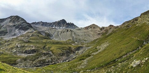 Hiking on the Schwarzhorn. Davos Klosters Mountains. High quality photo.