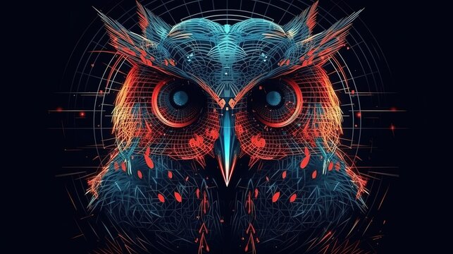 Futuristic owl. Digital art style. Generative AI