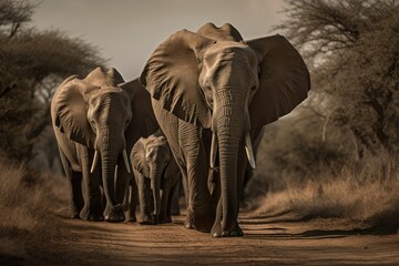 elephant family walking