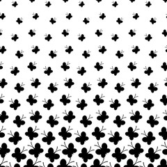 Butterfly seamless pattern. Repeating fades degrade butterflys background. Repeated fadew flowers texture. Gradation faded geometry prints. Cute fading insect. Repeat lattice. Vector illustration