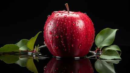 Embodying Leadership: A Radiant Red Apple in an Intense Black Void, Generative AI