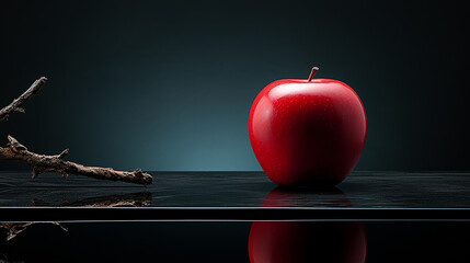 Minimalist Representation of Change: A Detailed Red Apple within Darkness, Generative AI