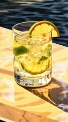 Fototapeta premium Glass of lime juice with ice cubes, summer time