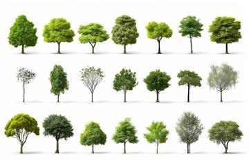 Nature's Canvas: Assorted Tree Illustrations on White (Generative AI)