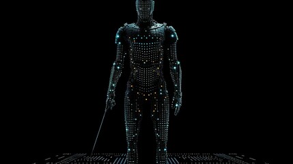 Black villain wearing futuristic dark high fashion clothes. Black background. Generative AI - obrazy, fototapety, plakaty