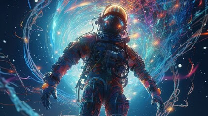 Astronaut floating magical space. Generative AI